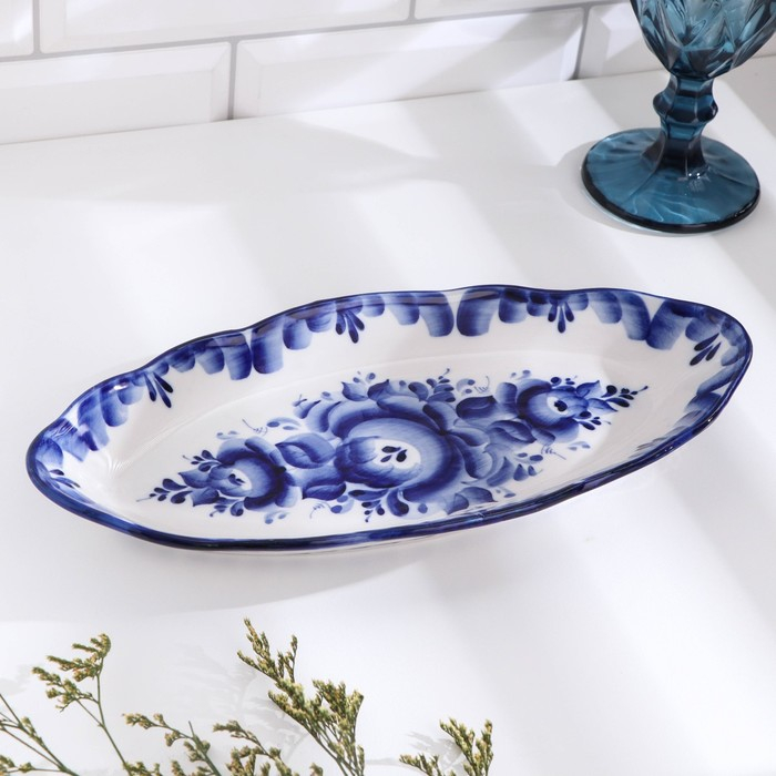 Селедочница &laquo;Рыбка&raquo;, блюдо фарфор, гжель,28.5&times;13.5&times;4 см