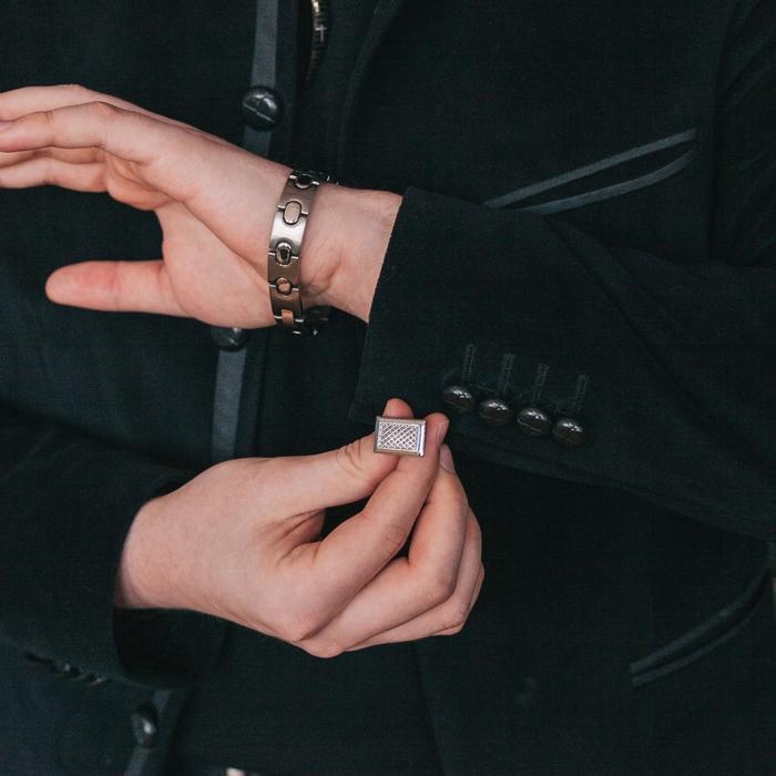 Запонки нержавеющая сталь &laquo;Прямоугольник&raquo; с точечным нанесением, цвет серебро