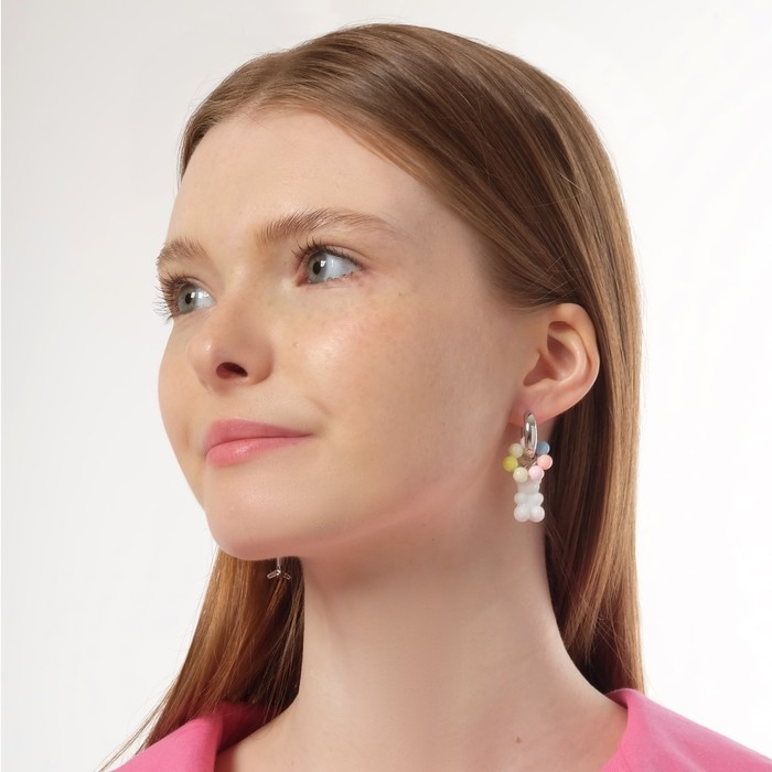 Серьги со съёмным элементом &laquo;Трансформер&raquo; мишка и сердце, цветные в серебре