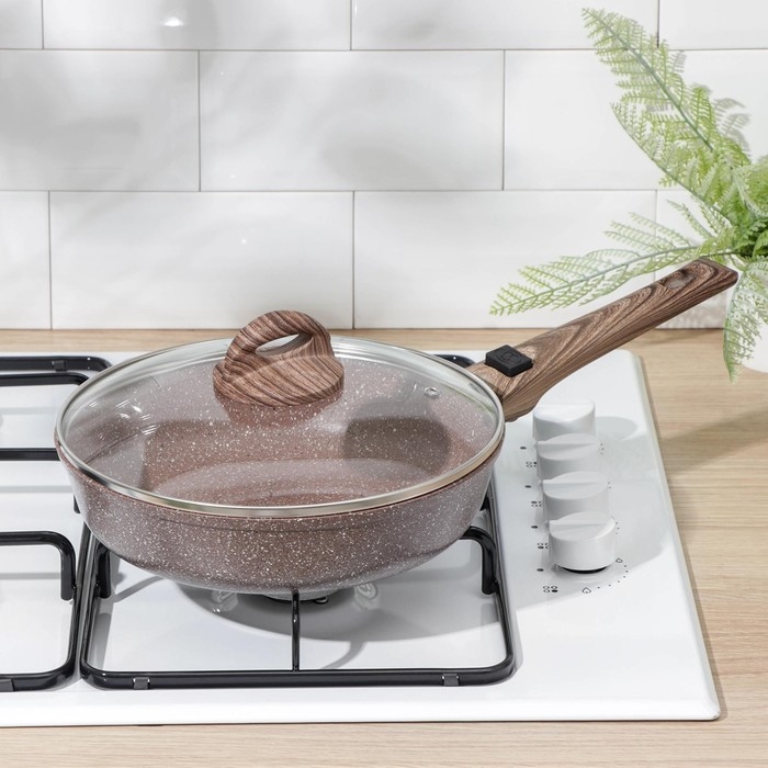 Сковорода Доляна &laquo;Брауни&raquo;, d=24 см, съёмная ручка, стеклянная крышка, антипригарное покрытие, индукция