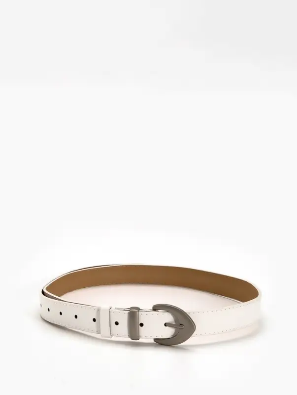 Ремень жен 05-01-02-01, Июнь2506, 3*0,3*110 см, без винта, пряж мат металл, 1 прокол, белый   109031