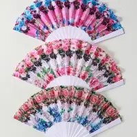 Веер пластик, текстиль "Цветочный" МИКС широкие лопасти 23 см