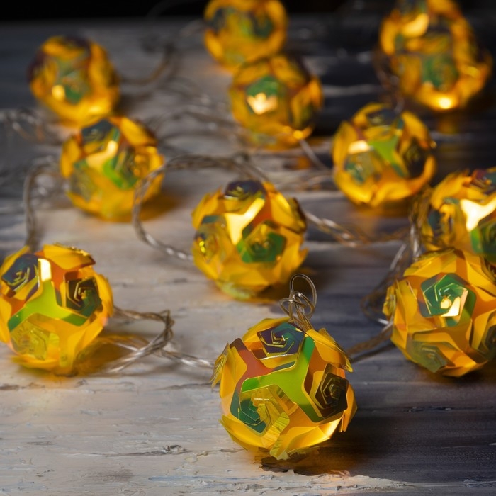 Гирлянда &laquo;Нить&raquo; 4.5 м с насадками &laquo;Цветочные шары&raquo;, IP20, прозрачная нить, 15 LED, свечение тёплое белое, 220 В