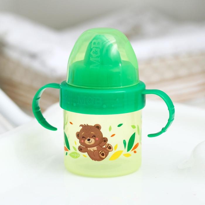 Поильник детский с твёрдым носиком &laquo;Мишутка. Мамы и малыши&raquo;, 150 мл., с ручками, цвет зеленый