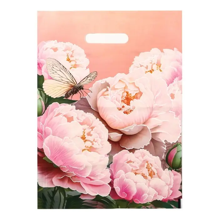 Пакет полиэтиленовый с вырубной ручкой &laquo;Нежные пионы&raquo;, 30&times;40 см, 50 мкм