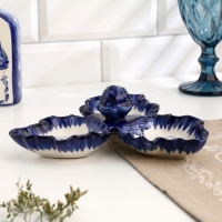 Менажница гжель &laquo;Листики&raquo;, бело-синий,керамика,