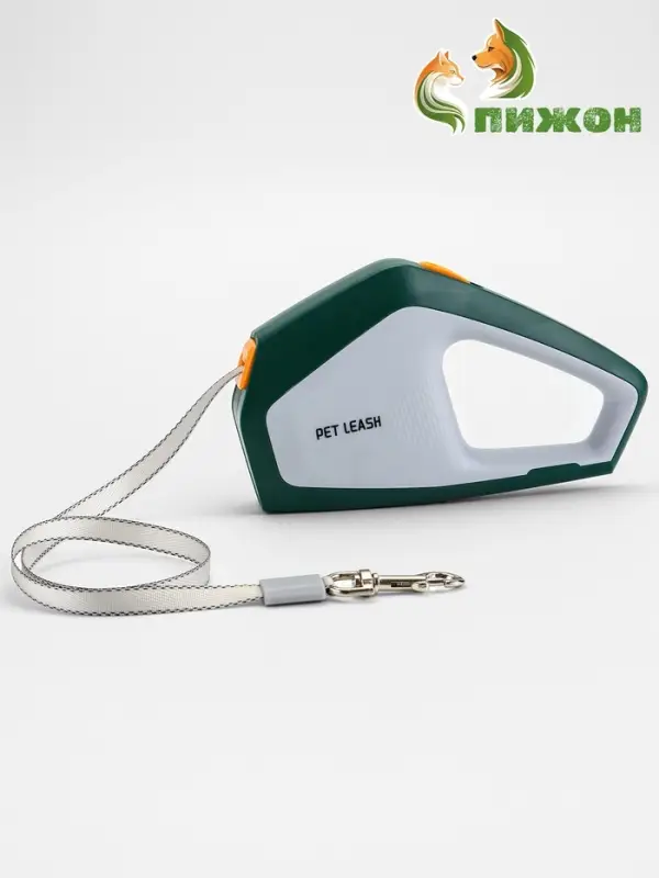 Рулетка - поводок для собак, лента 3 метра, белая/зелёная