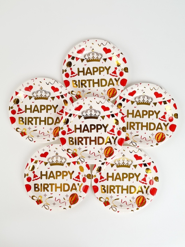 Набор бумажной посуды "С днём рождения", набор 12 шт., цвет белый