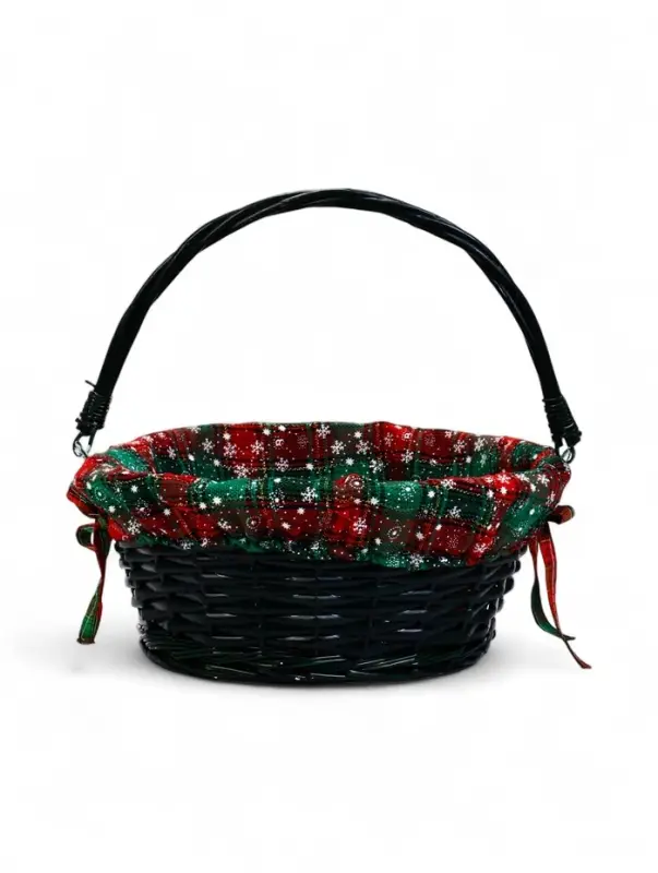 Корзина плетеная 32 х 32 х 14 см, ручка h=14 см зеленый НГ ткань