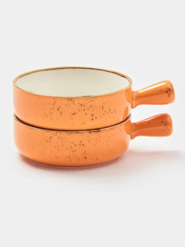 Кокотницы Magistro &laquo;Церера&raquo;, набор 2 шт., 500 мл, d=15 см, фарфор, оранжевые