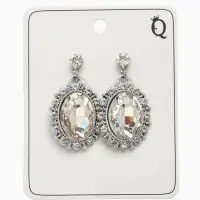 Серьги со стразами "Овал грань", цвет белый в серебре
