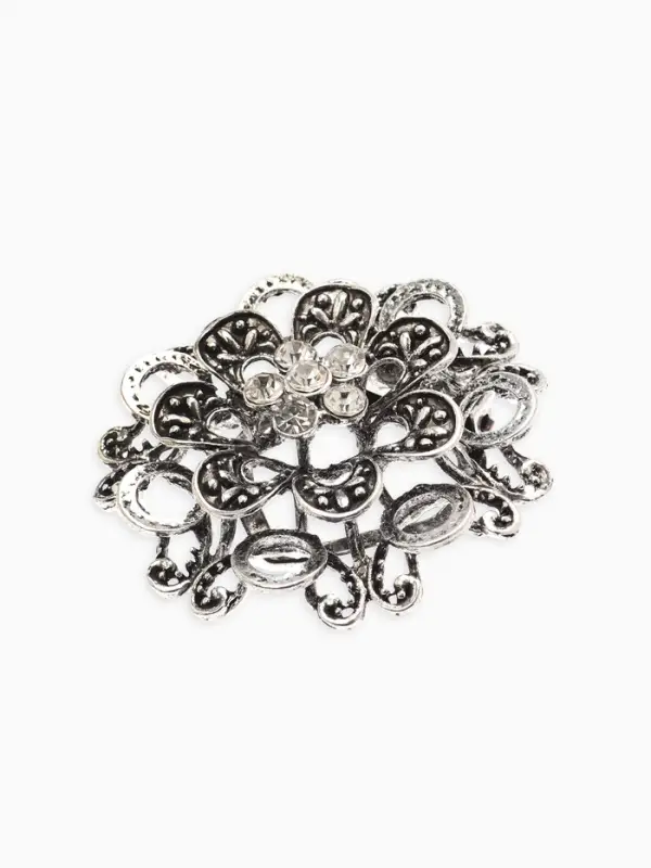 Зажим для платка "Цветок астры", цвет белый в чернёном серебре