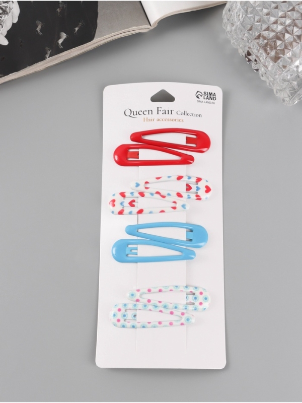 Невидимка для волос "Флора" (набор 8 шт) сердца круги, 5 см, микс