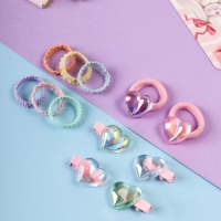 Набор для волос "Аделия" (10 резинок 3 см, 4 зажима 3 см) сердце, розовый