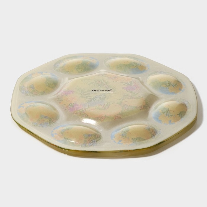 Подставка стеклянная для яиц Доляна &laquo;Цыплята&raquo;, 21&times;1 см, 8 ячеек