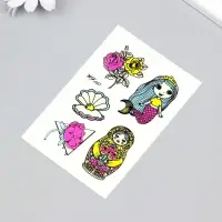 Переводные тату на тело светящиеся цветные &laquo;Матрёшка и русалка&raquo;, 14.3&times;7.5 см