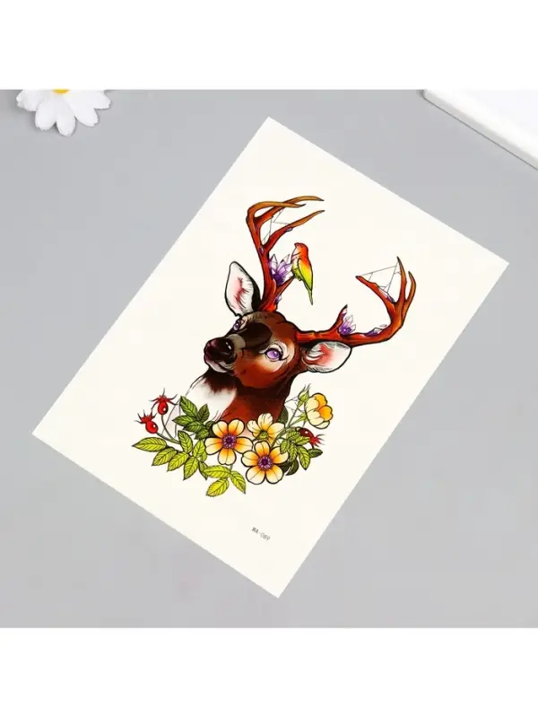 Переводная тату на тело цветная &laquo;Олень с птичкой&raquo;, 26.2&times;14.5 см