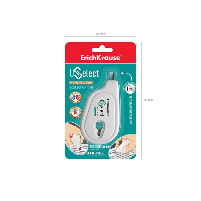 Корректирующая лента 5 мм х 6 м, ErichKrause Uselect, с поворотным аппликатором, блистер, микс