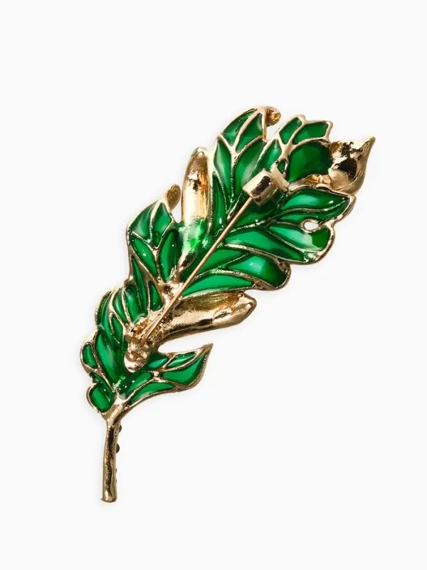 Брошь "Перо" прозрачное, цвет зелёно-белый в золоте
