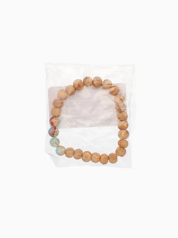 Браслет из сандалового дерева с агатом, длина 18 см, цв. голубой