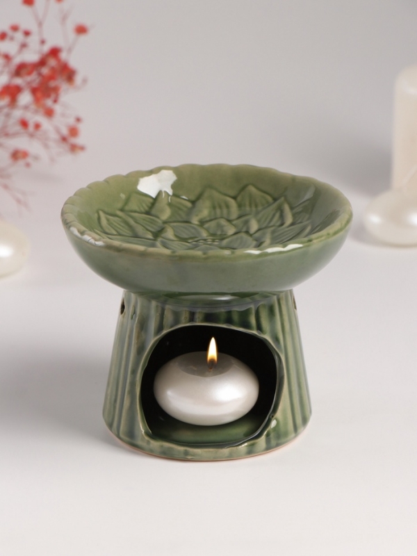 Аромалампа керамика "Лотос" тёмно-зеленая 11,4х11,4х9 см