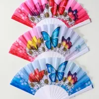 Веер пластик, текстиль "Ромашки и бабочки" МИКС широкие лопасти 23 см