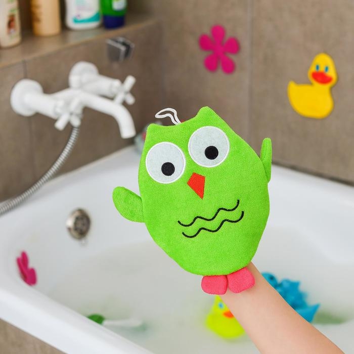 Мочалка - варежка детская для купания Доляна &laquo;Совушка&raquo;, 20 см, цвет МИКС