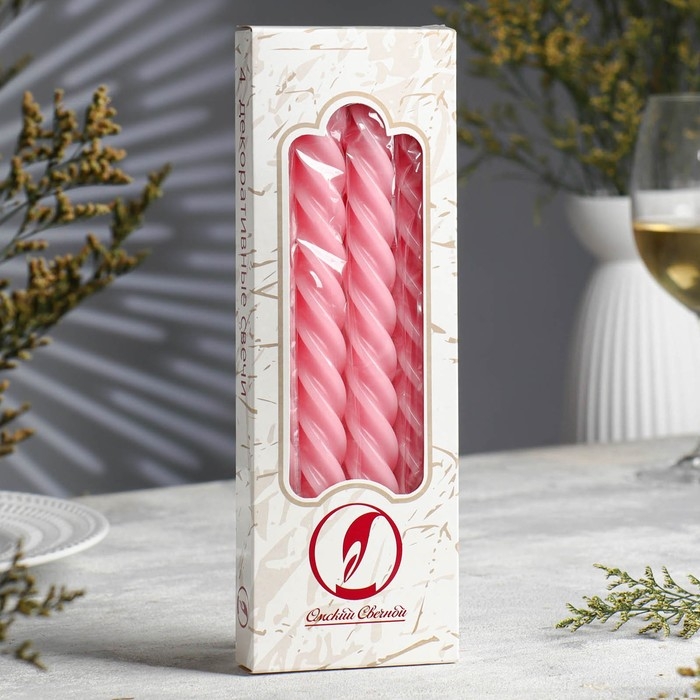 Набор свечей витых, 2,3х 24,5 см, 5 ч, 50 г, 4 штуки, светло-розовый