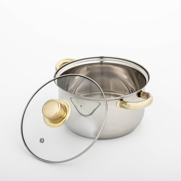 Кастрюля из нержавеющей стали с крышкой Доляна &laquo;Роскошь&raquo;, 2,2 л, d=19 см