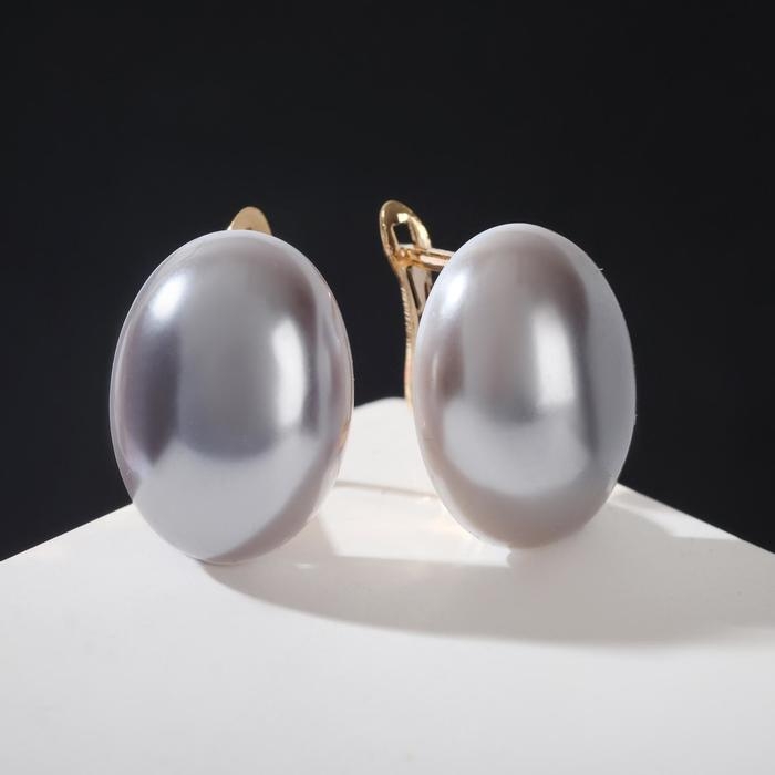 Серьги с жемчугом &laquo;Грейс&raquo; вытянутый овал, цвет серый в золоте