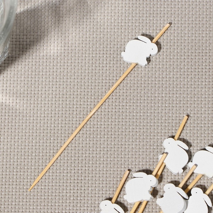 Шпажки Доляна &laquo;Пасхальные кролики&raquo;, 12 см, набор 25 шт, цвет белый