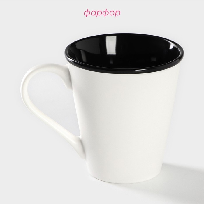 Кружка фарфоровая Доляна &laquo;Формула кофе&raquo;, 340 мл, цвет белый и чёрный