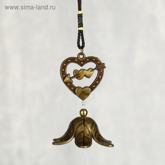 Музыка ветра металл "Двойное сердце со стрелой" 4 трубочки 56 см