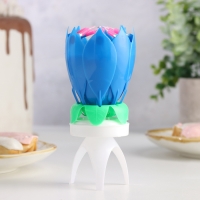 Свеча для торта музыкальная "Тюльпан", крутящаяся, синяя, 14,5&times;6 см