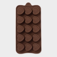 Форма для конфет и шоколада Доляна &laquo;Сердце&raquo;, силикон, 21&times;10&times;1,5 см, 15 ячеек (2,9&times;2,7 см), цвет коричневый