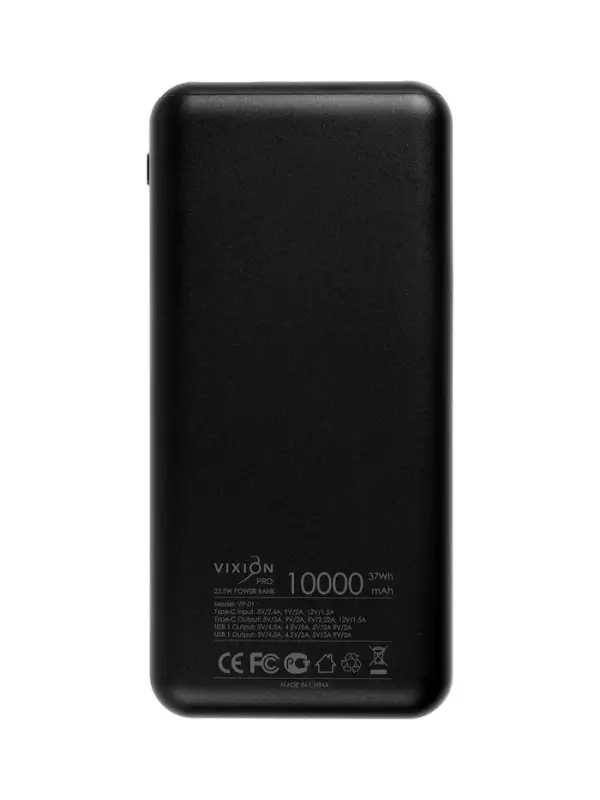 Внешний аккумулятор  VIXION PRO VP-01, 10000мАч, USB+Type-C, быстрая зарядка, черный