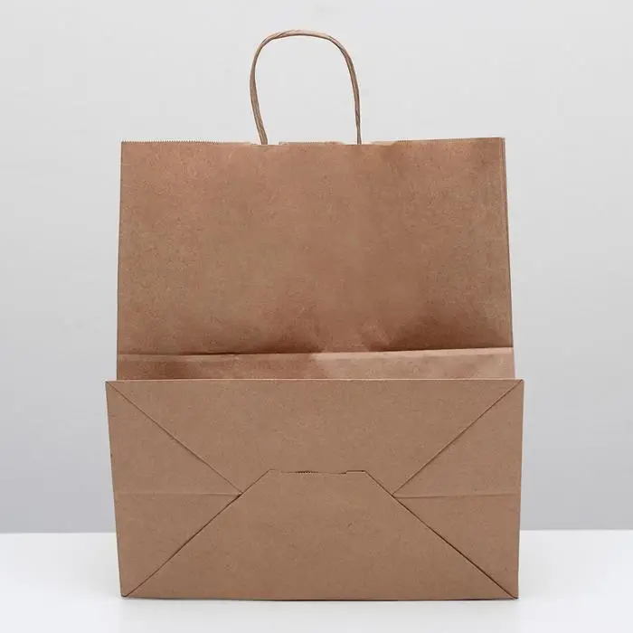 Пакет крафт без печати, круглая ручка 32&times;18&times;37 см