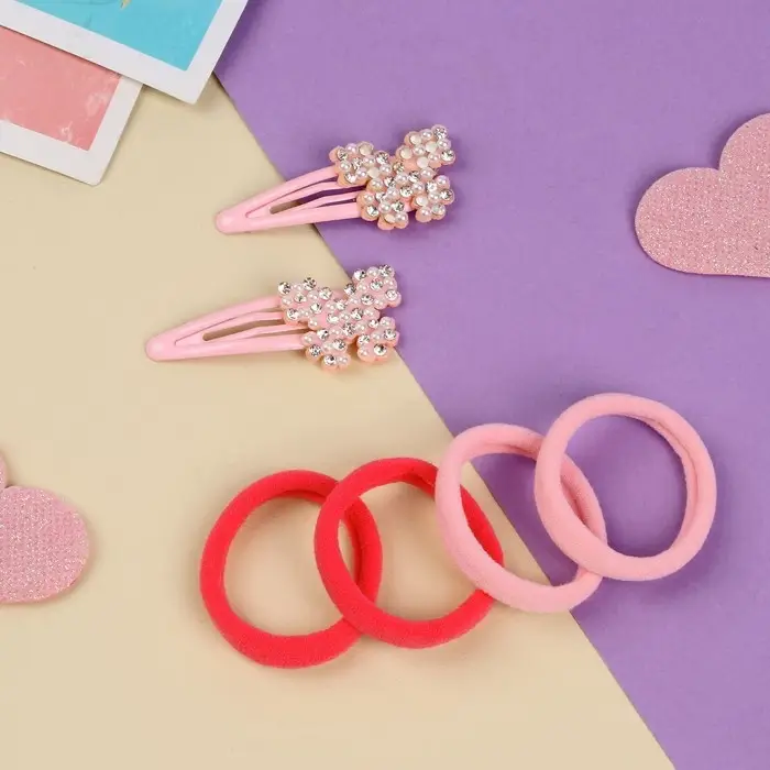 Набор для волос "Лили" (4 резинки 4 см, 2 невидимки 5 см) бабочки, розовый