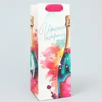 Пакет подарочный под бутылку, упаковка, &laquo;Игристое настроение&raquo;, 9 х 25 х 8.5 см