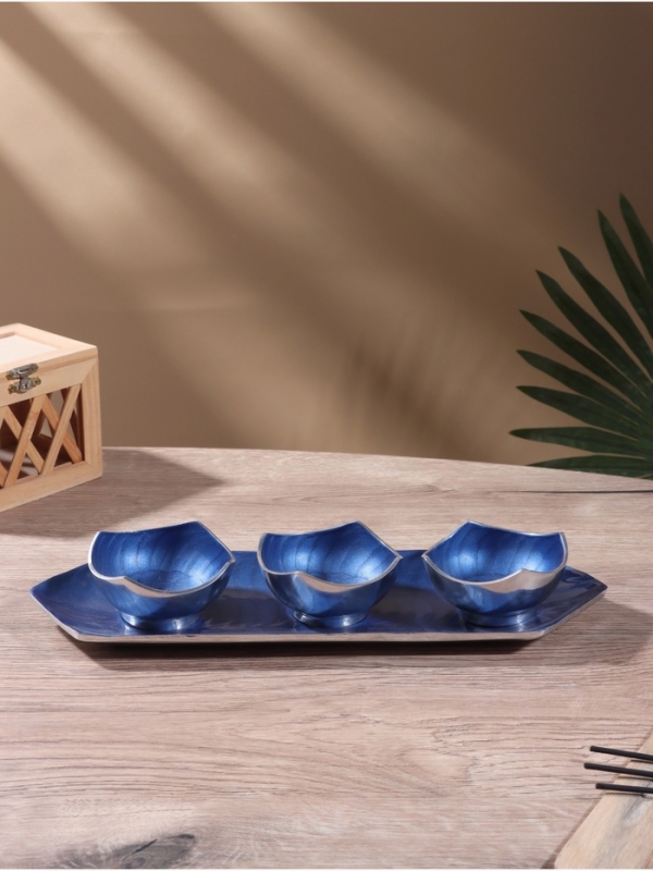 Менажница "Аква" (набор 3 шт) 9х9х5 см, на подносе, алюминий