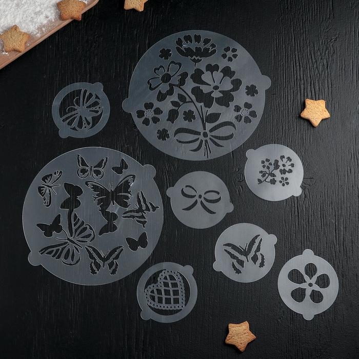 Набор кондитерских трафаретов для украшения выпечки &laquo;Букет&raquo;, 8 шт: 2 шт d=20 см, 6 шт d=8 см