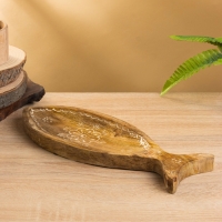 Блюдо в форме рыбки "Пряник" дерево манго 32х11,5х2 см