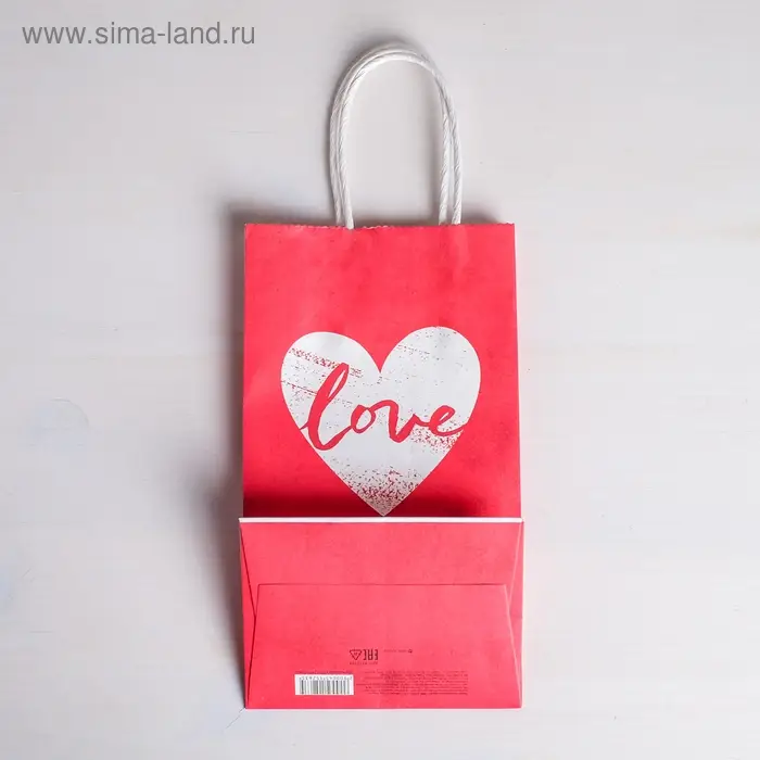 Пакет подарочный крафт, упаковка, With LOVE, 12 х 21 х 9 см