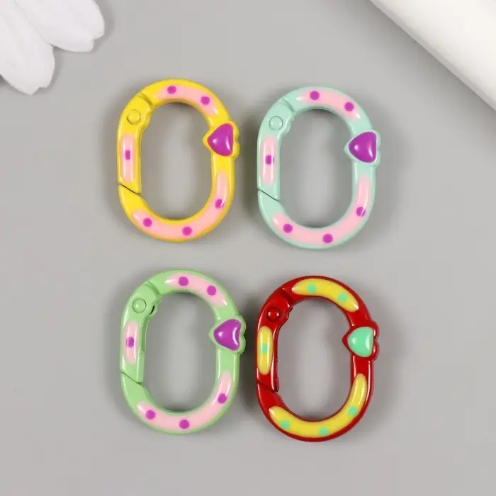 Карабин металл "Овал. Сердечко и горошины" МИКС 2,7х2 см