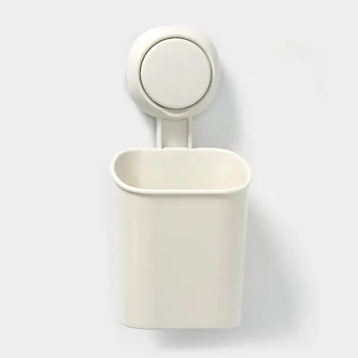 Стакан для зубных щёток на вакуумной присоске, пластик, 9&times;7,7&times;19 см, белый