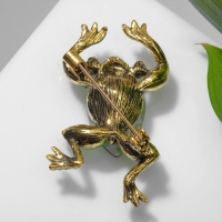 Брошь &laquo;Лягушка&raquo; драгоценная, цвет бело-зелёный в чернёном золоте