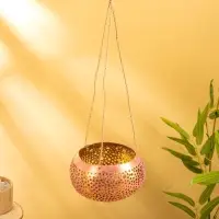 Подсвечник подвесной из кокоса, 14&times;14&times;10 см, тёмно золотисто-розовый