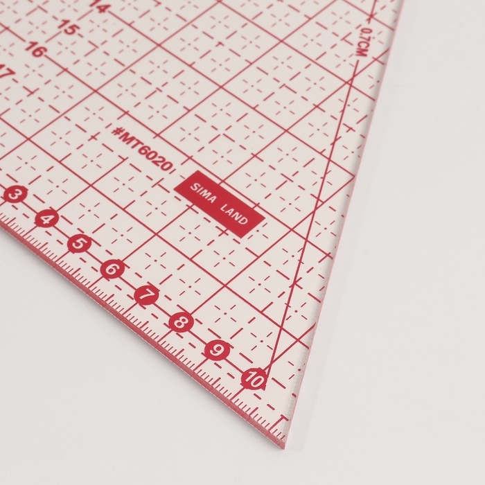 Линейка для квилтинга и пэчворка, 20 &times; 23 &times; 0,3 см, цвет прозрачный/розовый