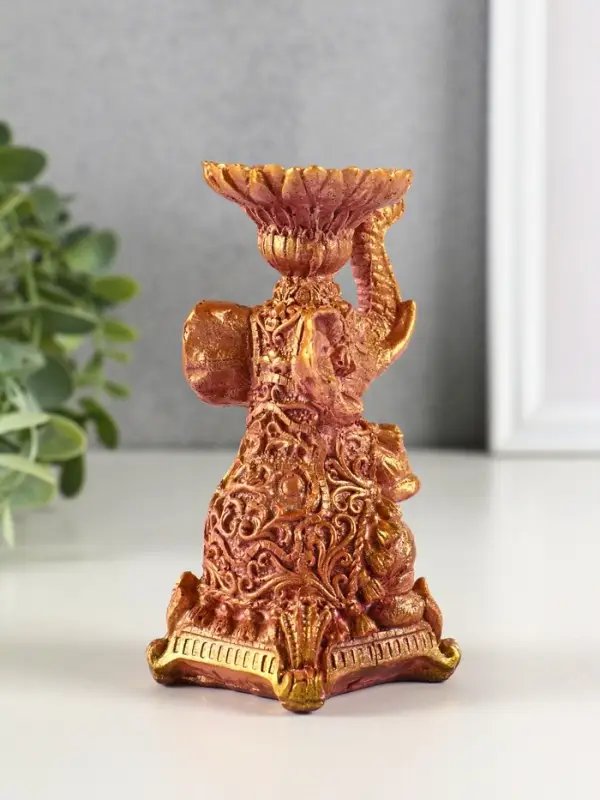 Подсвечник "Слон" высота 12 см, бордо с позолотой