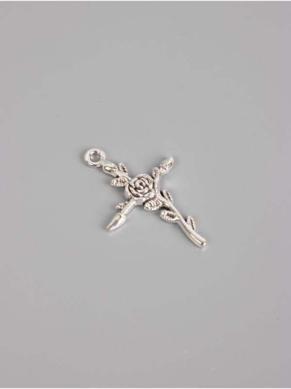 Декор для творчества металл "Роза и крест" серебро набор 10 шт 3,4х2,3х0,2 см